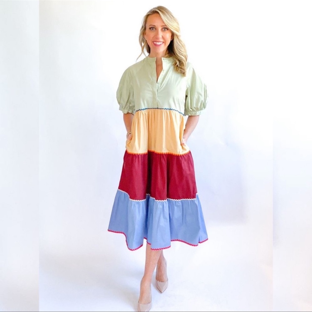 PRICE FIRM🚨 English Factory Colorblock Trim Detail Midi Dress Small